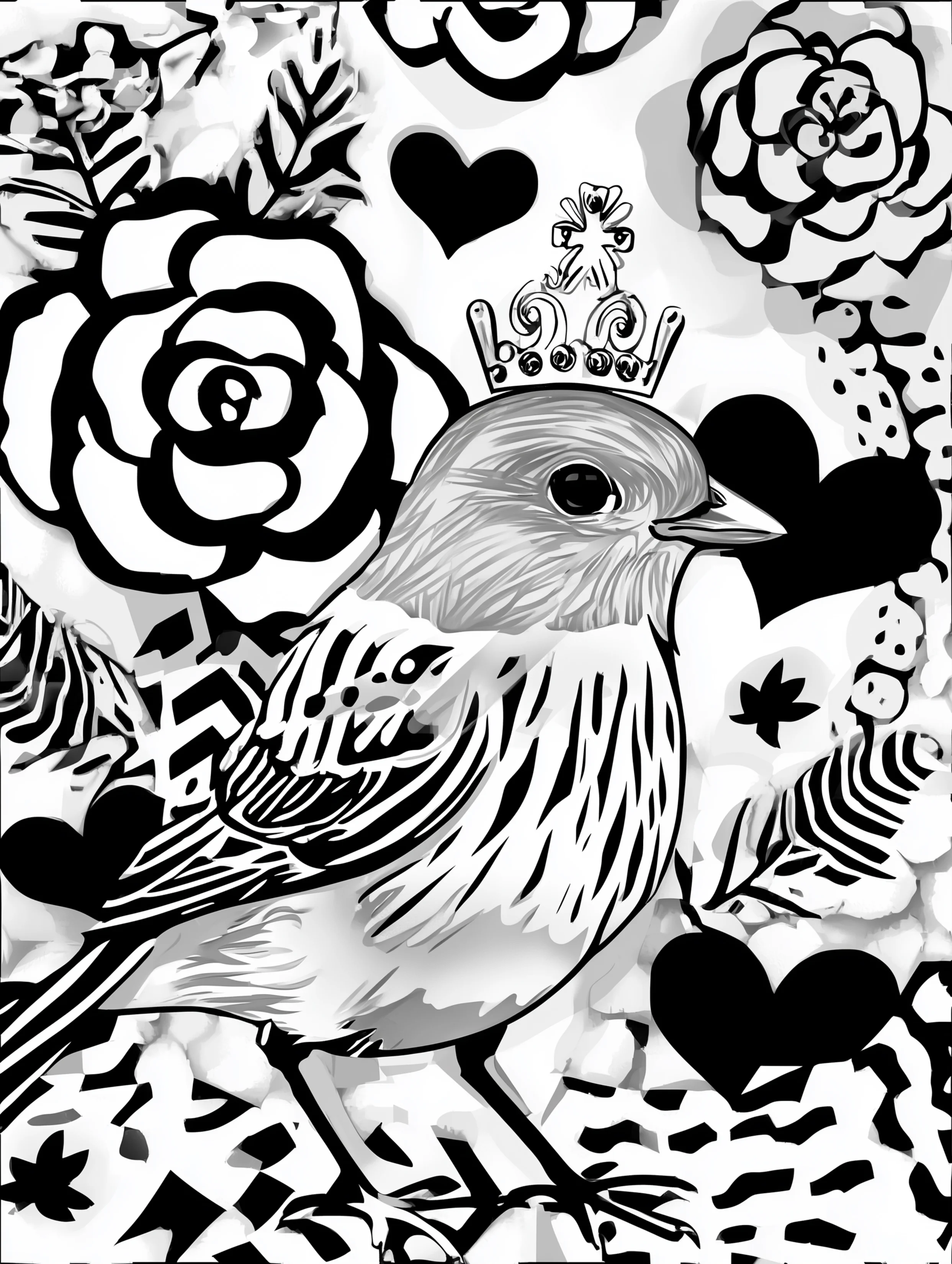 Free printable bird coloring page for adults featuring a bird wearing a crown